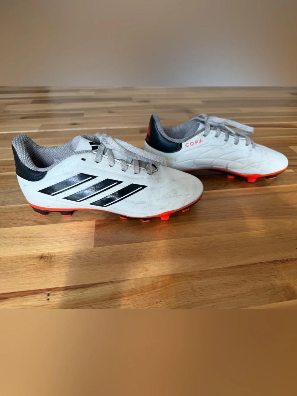 adidas Kids Copa Pure Soccer Cleats - White/Black/Orange size 3